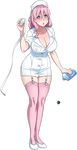  absurdres alcohol bandages blush breasts dress full_body garter_straps hat highres kjech large_breasts muja_kina nurse nurse_cap official_art pink_hair pink_legwear purple_eyes short_dress solo thighhighs transparent transparent_background yandere_simulator 