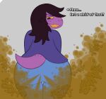 blue_bottomwear blue_clothing blue_pants bottomwear brap brown_hair clothing deltarune fart fart_fetish female grey_background hair hi_res humanoid jacket onomatopoeia pants purple_body purple_clothing purple_jacket purple_tail purple_topwear reptile scales scalie scaly_tail simple_background solo sorollos sound_effects susie_(deltarune) tail teeth text topwear undertale_(series) vowelless vowelless_sound_effect white_text yellow_eyes yellow_teeth