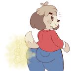 animal_crossing anthro big_butt blue_bottomwear blue_clothing blue_jeans blue_pants bottomwear brown_body brown_ears brown_fart_cloud brown_fur brown_text butt canid canine canis clothing denim denim_bottomwear denim_clothing digby_(animal_crossing) domestic_dog drawful-s fart fart_cloud fart_fetish floppy_ears fur furgonomics hi_res jeans male mammal necktie nintendo pants red_clothing red_shirt red_topwear shirt simple_background solo sound_effects text thick_thighs topwear vowelless vowelless_sound_effect white_background yellow_necktie