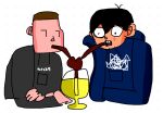  2boys 7-9a_(class) asian black_hair brown_hair drinking felix_nordstrom filip_nguyen heart hood hoodie lemonade multiple_boys non-web_source swedish_male teenager vietnamese_male young 