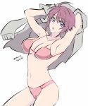  1girl ahoge breasts gundam gundam_seed gundam_seed_destiny looking_at_viewer lunamaria_hawke navel purple_eyes shirt short_hair solo underwear yanada_kiyorin 