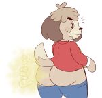 animal_crossing anthro big_butt blue_bottomwear blue_clothing blue_jeans blue_pants bottomwear bottomwear_down brown_body brown_ears brown_fart_cloud brown_fur brown_text butt canid canine canis clothed clothing denim denim_bottomwear denim_clothing digby_(animal_crossing) domestic_dog drawful-s fart fart_cloud fart_fetish floppy_ears fur furgonomics hi_res jeans jeans_down male mammal necktie nintendo pants pants_down pants_pulled_down partially_clothed red_clothing red_shirt red_topwear shirt simple_background solo sound_effects text thick_thighs topwear vowelless vowelless_sound_effect white_background yellow_necktie