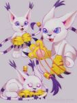  animal_ears artist_name blue_eyes cat_ears claws closed_eyes cursedwyrm digimon digimon_(creature) gloves grey_background highres holy_ring multiple_views no_humans open_mouth simple_background tail tailmon 