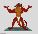 anthro biceps bulge claws clothed clothing detailed_bulge disney dragon eastern_dragon fangs genericboxhead genital_outline hi_res male mulan_(1998) muscular mushu_(disney) mythological_creature mythological_scalie mythology navel penis_outline scalie smile solo standing teeth topless underwear