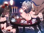  1boy 2girls ahegao animal_ears arm_wrap back bent_over black_dress black_flower black_rose black_thighhighs blue_bow blush bow breasts brown_hair candelabra candle candlestand commentary_request commission cum cum_on_ass cum_on_legs cup dark-skinned_male dark_skin doll dress ejaculation feet_out_of_frame female_orgasm flower grabbing grabbing_another&#039;s_breast grabbing_from_behind grey_hair hair_between_eyes hair_bow hair_flower hair_ornament hair_over_one_eye hat hetero implied_masturbation jewelry kaavi large_breasts long_bangs long_hair looking_at_another mahjong_soul medium_bangs minikama morikawa_ayako multiple_girls nipples open_mouth orgasm petals pink_eyes pom_pom_(clothes) pom_pom_hair_ornament rabbit_ears red_flower red_hat red_rose ring rose rose_petals saucer sex sex_from_behind sitting skeb_commission sleeveless sleeveless_dress smile table tea teacup thighhighs top_hat twintails very_long_hair 