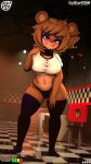 absurd_res anthro bear big_breasts blue_eyes blush bow_ribbon breasts checkered checkered_floor clothed clothing eyeshadow female five_nights_at_freddy&#039;s freddy_(fnaf) fredina&#039;s_nightclub fredina_(cally3d) hi_res inside legwear makeup mammal panties scottgames smile solo ssake4500 thigh_highs underwear