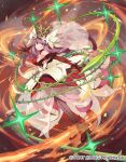  1girl breasts brown_pantyhose character_request commentary_request crown elbow_gloves fire flower gloves hair_flower hair_ornament high_heels highres large_breasts official_art pantyhose pyrokinesis red_footwear red_gloves see-through shoes solo veil white_flower wixoss yuko_(uc_yuk) 