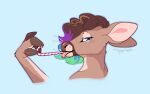 2023 aesprite_(artwork) aliasing ambiguous_gender anthro bedroom_eyes blue_background blue_outline brown_body brown_fur brown_hair brown_hooves brown_nose bust_portrait candy candy_cane cel_shading deer dessert digital_drawing_(artwork) digital_media_(artwork) dyyrlysh fingers food food_fetish fur hair highlights_(coloring) holding_candy_cane hooved_fingers hooves horizontal_pupils kristoffer_(dyyrlysh) licking_candy_cane licking_food looking_at_viewer mammal multicolored_eyes multicolored_highlights narrowed_eyes new_world_deer outline pink_tongue portrait pupils seductive shaded signature simple_background snout solo suggestive suggestive_food tongue tongue_out whiskers white-tailed_deer white_whiskers
