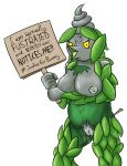  2019 anthro anthrofied arthropod big_breasts breasts burmy clothed clothing digital_drawing_(artwork) digital_media_(artwork) english_text female hi_res in_heat leafs looking_at_viewer nintendo nipples nude open_mouth partially_clothed plant pok&eacute;mon pok&eacute;mon_(species) pok&eacute;morph pussy pussy_juice sign simple_background smeargle20 solo text tongue video_games white_background yellow_eyes 