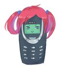  blue_eyes cellphone digimon nokia_(company) phone pink_hair transparent_background twintails what 