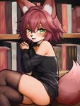 absurd_res anthro canid canine clothing ears_up femboy fox green_eyes hair hi_res legwear male male/male mammal markings neck_markings open_mouth shomi_(shomo) shomo solo stockings tail topwear