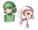  blonde_hair blue_eyes blush green_eyes green_hair hat multiple_girls open_mouth pointy_ears princess_zelda ruru_(lulubuu) saria smile the_legend_of_zelda the_legend_of_zelda:_ocarina_of_time white_background young_zelda younger 