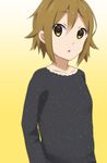  1girl brown_eyes brown_hair k-on! long_sleeves open_mouth shizupu short_hair simple_background solo sweater tainaka_ritsu 