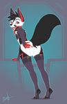  anthro anus arm_warmers black_fur black_hair bonk canine clothing crop_top fennec fox fur girly grey_fur hair legwear looking_at_viewer male mammal open_mouth presenting red_eyes shirt solo spreading thigh_highs v-0-1-d white_fur 