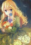  artist_request bad_id bad_tumblr_id blonde_hair blue_eyes blue_flower blue_rose bouquet dress flower highres ib long_hair mary_(ib) mouth_hold red_flower red_rose rose solo tears yellow_flower yellow_rose 