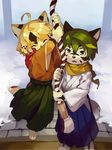  anthro canine cat clothing cub cute duo eyes_closed feline furiorid harvic japanese_clothing kimono male mammal rope standing wolf young うまに 