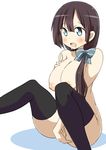  blue_eyes blush breasts brown_hair fingering highres inverted_nipples large_breasts long_hair masturbation naruse_mai nipples nude open_mouth ponytail pussy solo thighhighs tougou_mimori uncensored yuuki_yuuna_wa_yuusha_de_aru yuusha_de_aru 