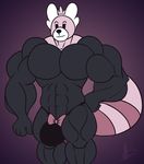  2016 4_fingers abs anthro anthrofied bear bewear biceps big_biceps big_tail black_clothing black_fur black_nose bulge clothed clothing collectollider colored digital_drawing_(artwork) digital_media_(artwork) dot_eyes fist flat_colors front_view fur humanoid_hands hyper hyper_bulge hyper_muscles male mammal manly multicolored_fur muscular muscular_male nintendo pecs pink_fur pok&eacute;mon pok&eacute;morph portrait purple_background quads simple_background skimpy snout thong three-quarter_portrait toony topless triceps video_games white_fur 