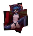  blue_hair clothed clothing digital_media_(artwork) female hair legwear lingerie mammal outside panda panties photonoko ribbons seductive shirt sitting smile solo thigh_highs tongue turquise_eyes underwear undrwear ursine 