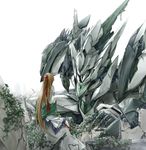  blonde_hair hair_ribbon japanese_clothes long_hair mecha original ribbon sitting solo tomo_(machinemess) very_long_hair 