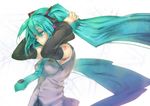  bad_id bad_pixiv_id detached_sleeves green_eyes green_hair hatsune_miku headphones long_hair necktie solo tenkuu_sphere twintails very_long_hair vocaloid 