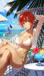  absurdres aqua_eyes arm_behind_head ball beach beachball bikini blue_eyes blue_hair blue_hawaii blue_sky boudica_(fate/grand_order) breasts cleavage cloud craft_essence crossed_legs cup day drinking_glass drinking_straw fate/grand_order fate_(series) flower hammock hat hibiscus highres jumping kinuta_kouji large_breasts marie_antoinette_(fate/grand_order) marie_antoinette_(swimsuit_caster)_(fate) multiple_girls navel o-ring o-ring_bikini ocean official_art outdoors pineapple_slice ponytail red_hair resized saint_martha saint_martha_(swimsuit_ruler)_(fate) see-through shining_goddess sky smile solo_focus swimsuit tropical_drink upscaled volleyball waifu2x white_hair 