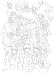  6+girls afro ahoge amisaki_ryouko andou_ruruka asahina_aoi bandai_daisaku beanie beard boater_hat braid coat cow_mask crossed_arms crystal_ball danganronpa danganronpa_3 everyone facial_hair falling flipped_hair formal fukawa_touko fur_trim gekkougahara_miaya glasses great_gozu greyscale hagakure_yasuhiro hair_intakes hairband hairlocs hat high_ponytail highres holding_hands hood index_finger_raised izayoi_sounosuke jacket kimura_seiko kirigiri_kyouko kizakura_kouichi labcoat long_hair mitarai_ryouta monaka_(danganronpa) monochrome monokuma monomi_(danganronpa) multiple_boys multiple_girls munakata_kyousuke naegi_komaru naegi_makoto necktie official_art ponytail sakakura_juuzou scarf scarf_over_mouth school_uniform scrunchie serafuku short_hair shorts single_braid sketch smile suit surgical_mask tengan_kazuo togami_byakuya track_jacket translated wrestling_mask yukizome_chisa 