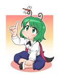  :o antennae blush bobby_socks breasts bug cape collared_shirt deformed dragonfly green_eyes green_hair index_finger_raised insect juliet_sleeves long_sleeves pointing puffy_sleeves shirt shoes short_hair shorts small_breasts socks solo touhou unachika wriggle_nightbug 