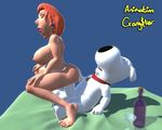  3d_(artwork) animated animation_gangstar bed breasts brian_griffin canine digital_media_(artwork) dog family_guy hair human interspecies lois_griffin mammal on_top pussy red_hair reverse_cowgirl_position sex size_difference vaginal 