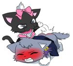 blush brother brother_and_sister butt cape cat clothed clothing dian_(jewelpet) diana_(jewelpet) duo ear_piercing feline female fur grey_eyes humiliation jewelpet jewelry male mammal necklace piercing ribbons sibling simple_background sister smile spanking spanking649 tuft white_background 
