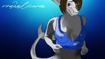  2016 absurd_res anthro big_breasts blue_background breasts brown_hair clothed clothing digital_media_(artwork) female fin fish hair hi_res looking_at_viewer marine melissa_ratchowski multicolored_eyes nipple_bulge nipples partially_clothed rainbow_eyes roguelizard seductive shark short_hair signature simple_background slit_pupils smile solo undressing 