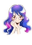  blue_hair blush braid commentary_request glasses go!_princess_precure happy highres iwasaki_tsubasa long_hair looking_at_viewer nanase_yui orange_eyes precure simple_background sketch smile solo twin_braids twintails white_background 