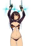  arms_up ball_and_chain_restraint bdsm bondage bound breasts chain cleavage cuffs erika_(shadowverse) hanarito medium_breasts navel panties shadowverse sketch solo torn_clothes underwear 