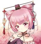  atelier_(series) atelier_sophie bare_shoulders blush closed_mouth collarbone cornelia_(atelier) dalachi_(headdress) expressionless frills hair_bun hair_ornament looking_at_viewer pink_eyes pink_hair short_hair solo upper_body yasuna_(nanjiang) 