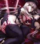  boots breasts breasts_apart dark_persona fate_(series) hat high_heel_boots high_heels highres koha-ace large_breasts licking_lips long_hair looking_at_viewer lying mia_(gute-nacht-07) oda_nobunaga_(fate) on_side original pale_skin silver_hair skindentation skull solo sword tattoo thigh_boots thighhighs tongue tongue_out weapon yellow_eyes 