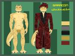  anthro arabic_text balls clothing english_text green_background headwear horn horned_bush_viper looking_at_viewer male model_sheet nude penis reptile scalie simple_background snake suki262 text 