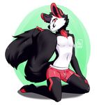  anthro black_fur boxers_(clothing) bulge canine clothing fennec fox fur hi_res kneeling looking_at_viewer male mammal red_eyes red_fur remonpie solo underwear v-0-1-d white_fur 