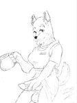  anthro apron balls black_and_white canine clothing coffee_pot dickgirl dog german_shepherd herm intersex invalid_tag jackie(thepainfultruth) mammal monochrome name_tag penis shirt thepainfultruth tongue traditional_media_(artwork) 
