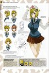  blonde_hair blue_eyes character_sheet concept_art cosette_coalhearth hair_ornament hairclip hat headband highres honjou_raita lineart multiple_views necktie non-web_source nurse_cap open_mouth pleated_skirt senjou_no_valkyria senjou_no_valkyria_2 simple_background skirt smile stethoscope uniform variations 