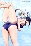  absurdres ass back-to-back blue_hair competition_swimsuit highres kaminashi_nozomi katou_hatsue keijo!!!!!!!! legs locked_arms looking_back megami miyata_sayaka multiple_girls non-web_source official_art one-piece_swimsuit open_mouth swimsuit white_hair 