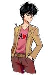 amamiya_ren atlus black_hair catherine_(game) company_connection cosplay glasses hand_in_pocket kitsune23star male_focus persona persona_5 smile solo upper_body vincent_brooks vincent_brooks_(cosplay) 