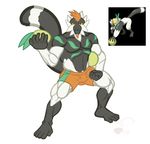  2016 abs anthro armor ball barefoot beard berry biceps clothed clothing facial_hair food fruit fur goatee hair helmet kingdomheartskeeper kingdomxathers lemur long_tail male mammal mohawk muscular muscular_male nintendo passimian pecs plant pok&eacute;mon primate shorts solo tattoo topless video_games 