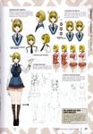  arms_behind_back bikini blonde_hair blue_eyes character_sheet choker concept_art cosette_coalhearth frilled_bikini frills headband highres honjou_raita midriff multiple_views necktie non-web_source pleated_skirt ribbon senjou_no_valkyria senjou_no_valkyria_2 shoes simple_background skirt smile stethoscope swimsuit uniform variations 