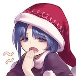 ainy77 asymmetrical_hair bad_id bad_pixiv_id bags_under_eyes blue_eyes blue_hair doremy_sweet hand_to_own_mouth hat nightcap pom_pom_(clothes) red_hat simple_background sketch sleepy solo touhou white_background yawning 