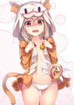  animal_ears animal_hood ass_visible_through_thighs bell blush cat_hood character_hood cowboy_shot embarrassed fate/kaleid_liner_prisma_illya fate_(series) hood hooded_jacket illyasviel_von_einzbern jacket jingle_bell long_hair long_sleeves looking_at_viewer magical_girl magical_ruby navel nekoarc no_pants open_clothes open_jacket open_mouth panties paw_print red_eyes revision silver_hair solo star stomach tail thigh_gap underwear untied wavy_mouth white_background white_panties yan_(nicknikg) 
