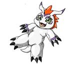  bulge claws cosplay costume cute_fangs digimon fangs feral front_view fur gomamon hair long_ears lying mammal marine markings mohawk open_mouth pinniped seal simple_background smile solo soukouryu teeth tongue 