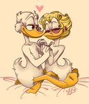  &lt;3 anthro avian bird blonde_hair blush duck duo eyes_closed feathers female glittering_goldie hair hand_holding male male/female nude scrooge_mcduck scroogerello 
