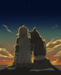  ahoge animal_ears black_hair blake_belladonna blonde_hair cat_ears cloud from_behind kuroda_(nanchara_flight) long_hair midriff multiple_girls rwby sky yang_xiao_long 