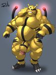  anthro balls biceps big_biceps big_muscles big_penis blush claws clenched_teeth electivire eyes_closed front_view half-erect huge_penis humanoid_penis male manly mature_male muscular muscular_male nintendo pecs penis pok&eacute;mon pose reclamon relaxing simple_background solo standing teeth thick_penis vein veiny_penis video_games 