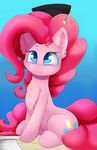  blue_eyes cutie_mark equine eyelashes female feral friendship_is_magic fur hat inner_ear_fluff looking_at_viewer madacon mammal my_little_pony pink_fur pinkie_pie_(mlp) simple_background sitting solo 